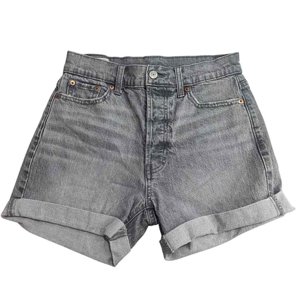 Gap Cheeky Midi Short High Rise Women 25/0 R Grey Button Fly Denim Cuffed